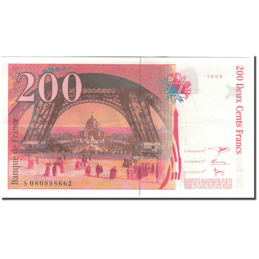 France, 200 Francs, Eiffel, 1999, AU(50-53), Fayette:75.5, KM:159c