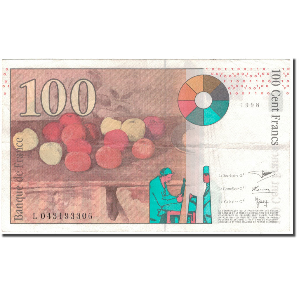 France, 100 Francs, Cézanne, 1998, EF(40-45), Fayette:74.2, KM:158a