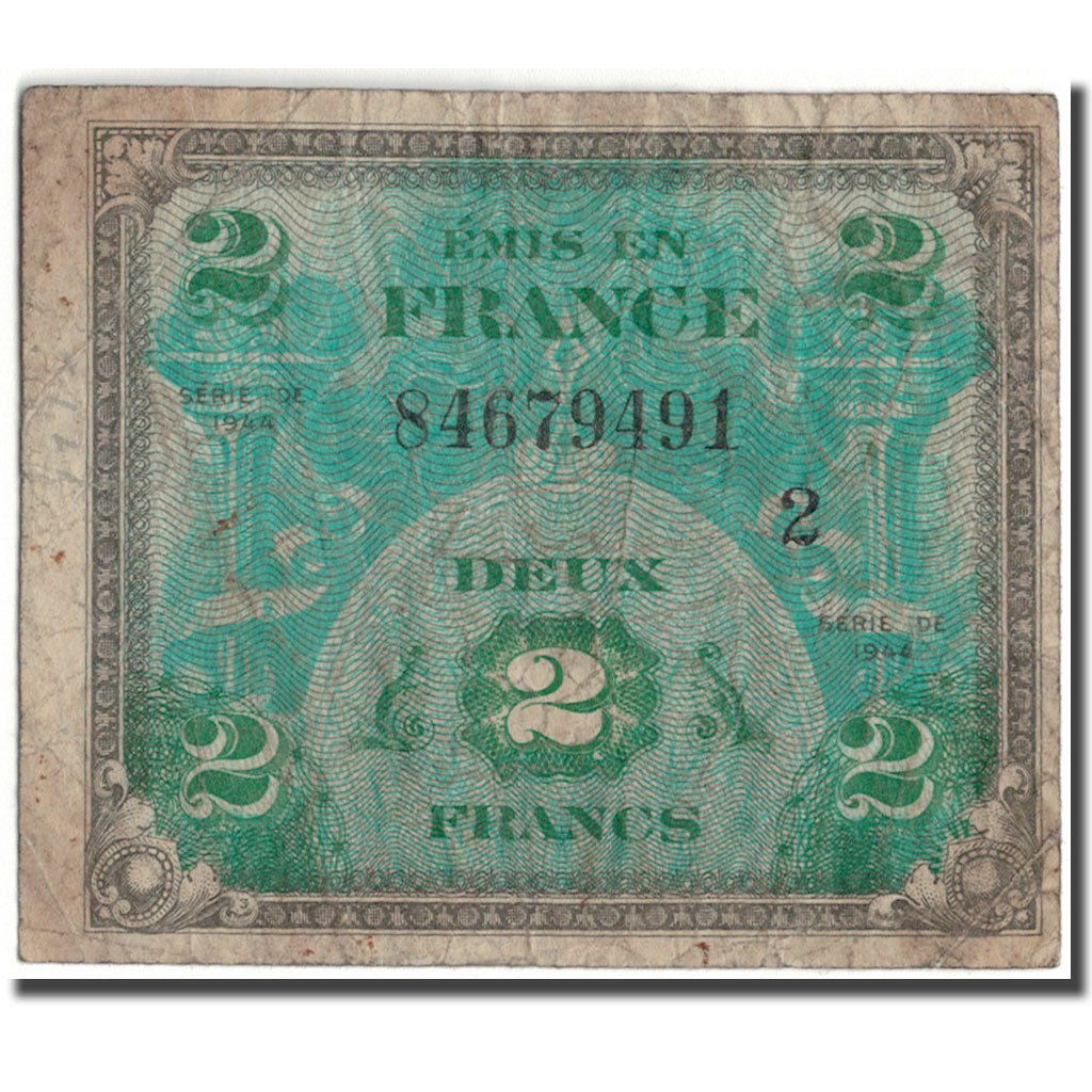 France, 2 Francs, Flag/France, 1944, F(12-15), Fayette:VF16.2, KM:114b