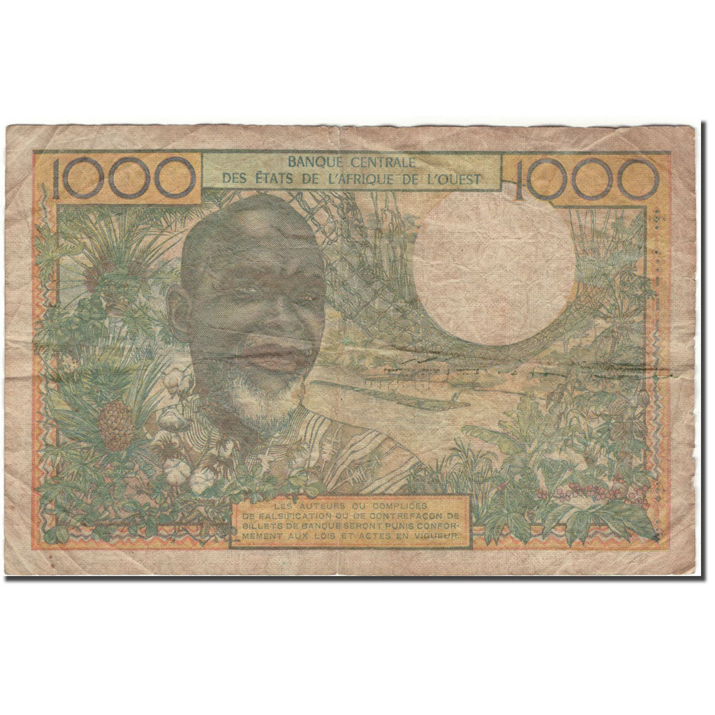 Banknote, West African States, 1000 Francs, KM:103Aj, VG(8-10)