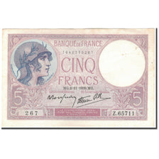 France, 5 Francs, Violet, 1939-11-02, TTB, Fayette:4.14, KM:83