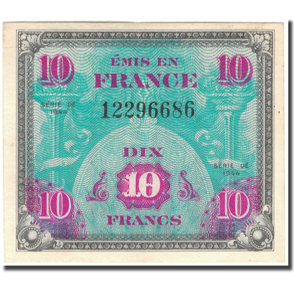 Francja, 10 Francs, Flag/France, 1944, AU(55-58), Fayette:VF18.1, KM:116a