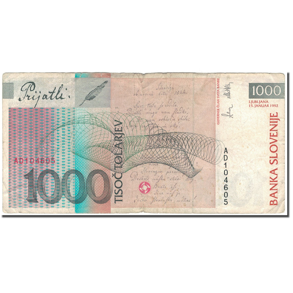 Banknote, Slovenia, 1000 Tolarjev, 1992-01-15, KM:17a, VF(30-35)