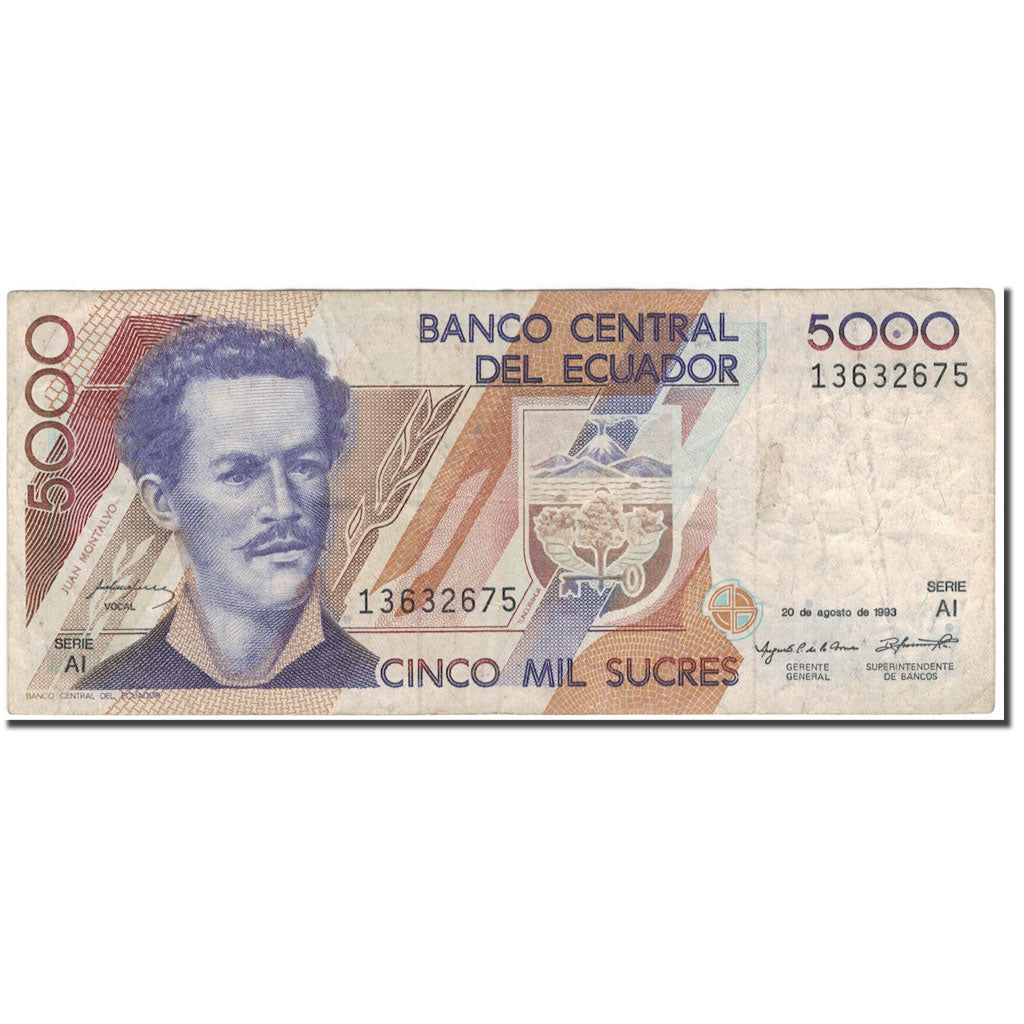 Banknote, Ecuador, 5000 Sucres, 1993-08-20, KM:128a, F(12-15)