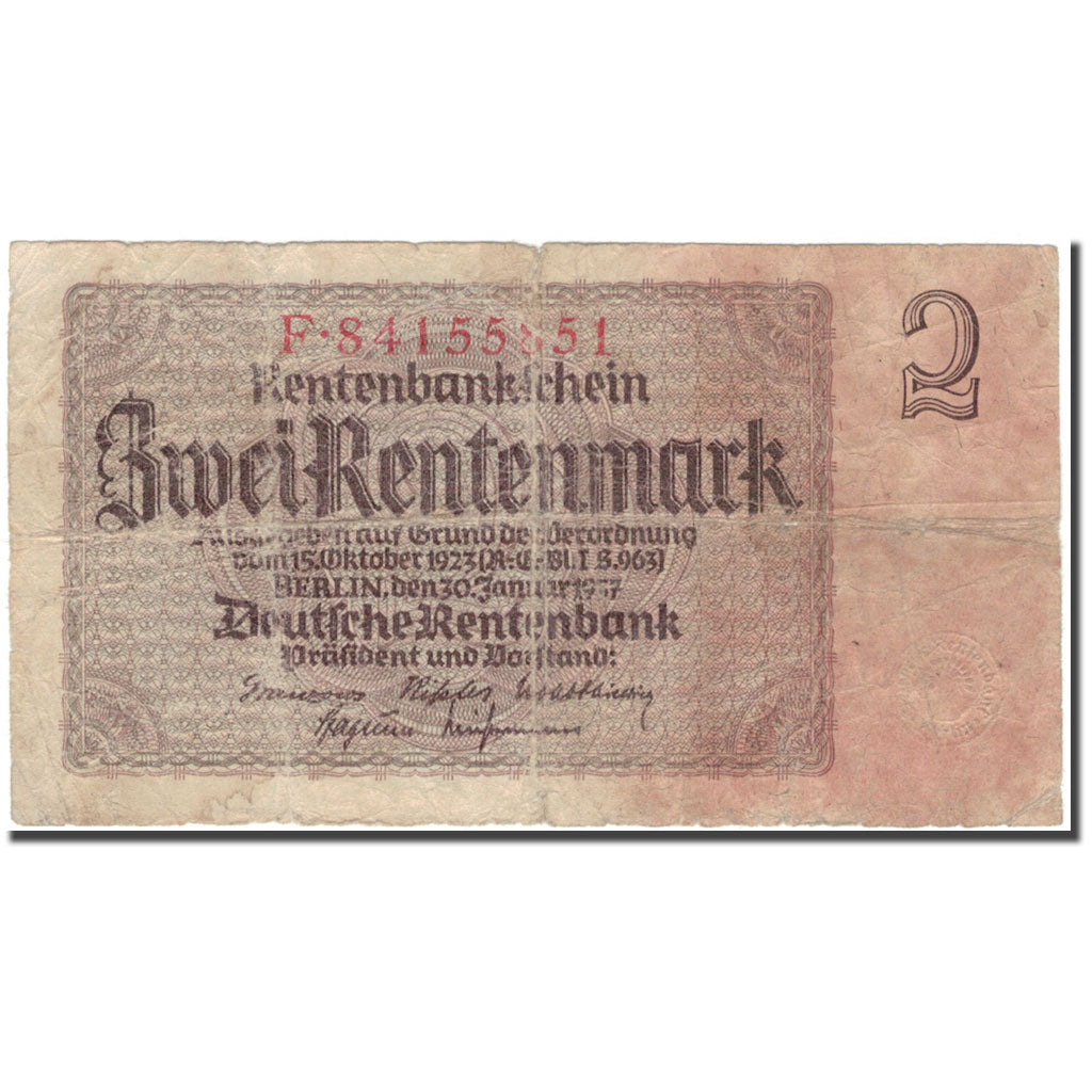 Billete, 2 Rentenmark, 1923, Alemania, KM:174b, RC+
