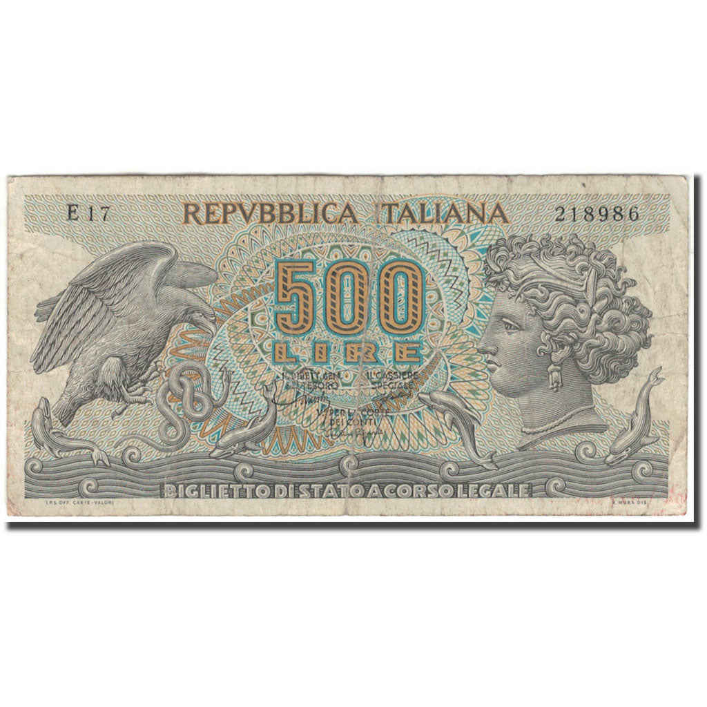 Nota, Itália, 500 Lire, KM:93a, VF(20-25)