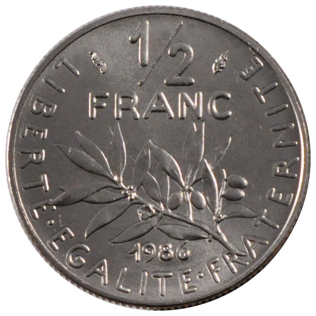 FRANCE, Semeuse, 1/2 Franc, 1986, Paris, KM #931.1, MS(63), Nickel, 19.5,...