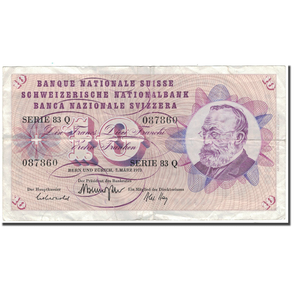 Banknote, Switzerland, 10 Franken, 1973-03-07, KM:45s, VF(20-25)