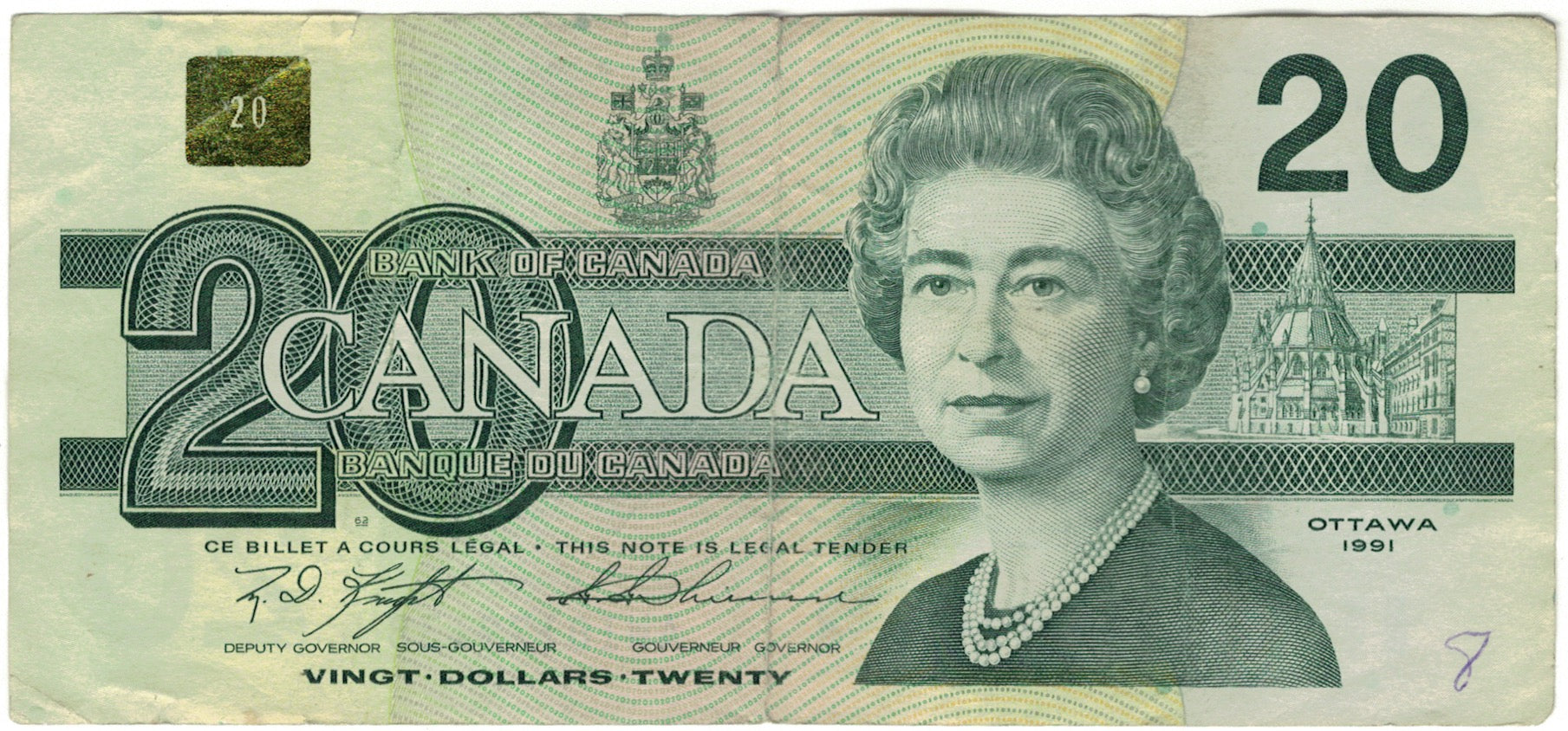 Nota, Canadá, 20 Dollars, 1991, KM:97c, VF(30-35)