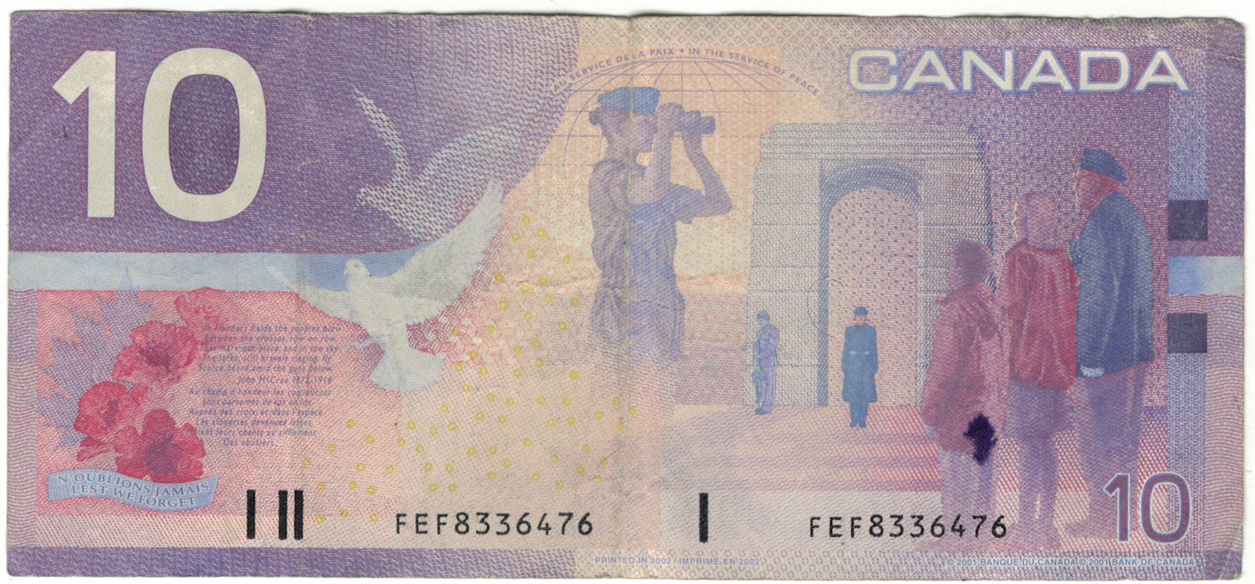 Nota, Canadá, 10 Dollars, KM:102c, VF(20-25)