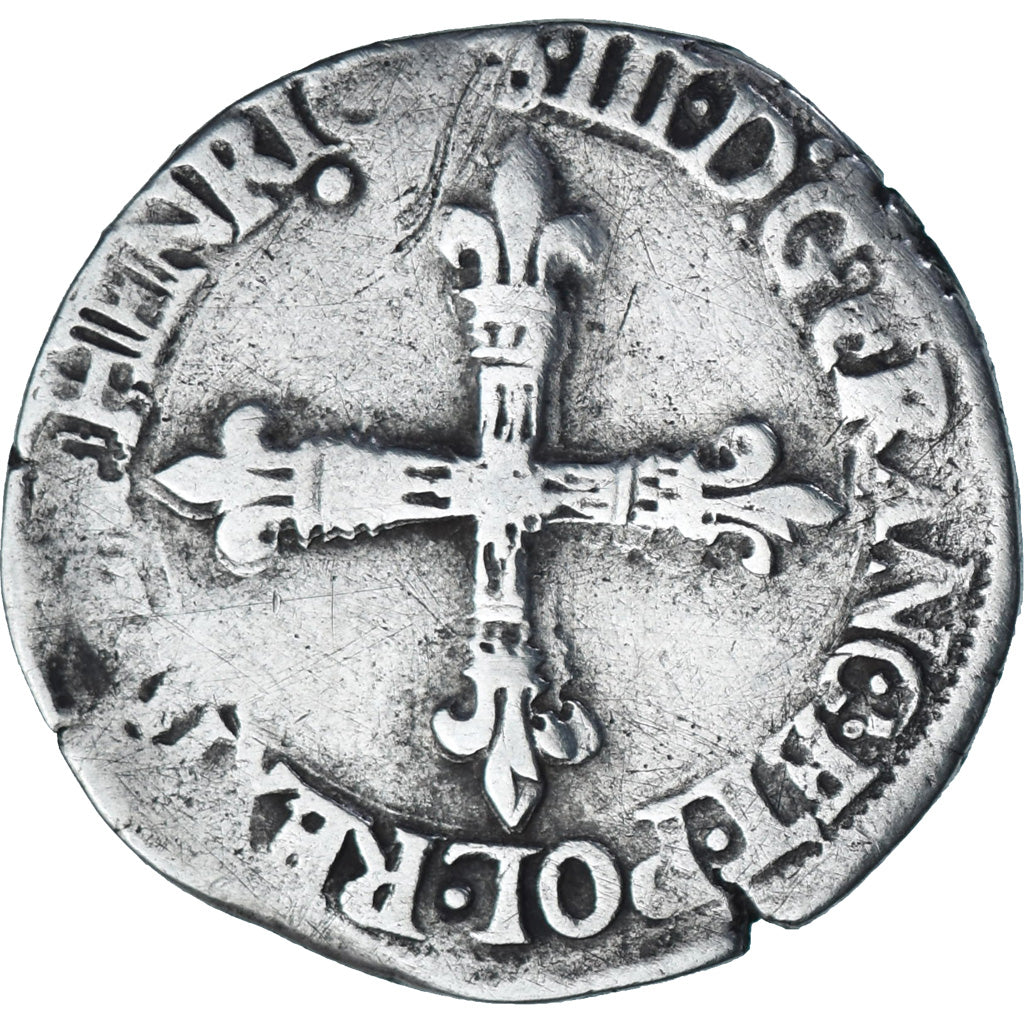 Francja, Henri III, 1/4 Ecu croix de face, 158[?], Nantes, Srebro, VF(30-35)
