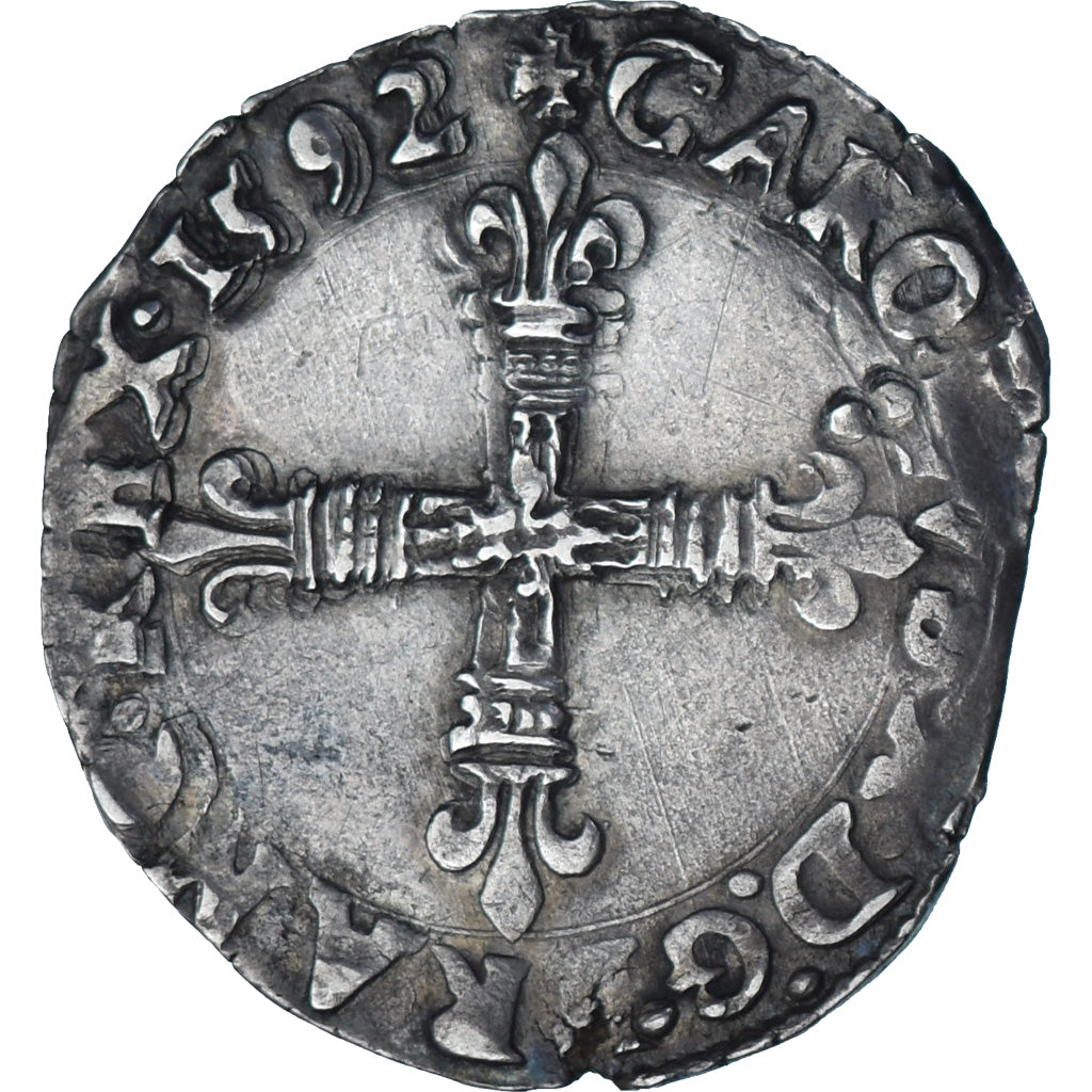 França, Charles X, 1/8 d'écu à la croix de face, 1592, Nantes, Prata