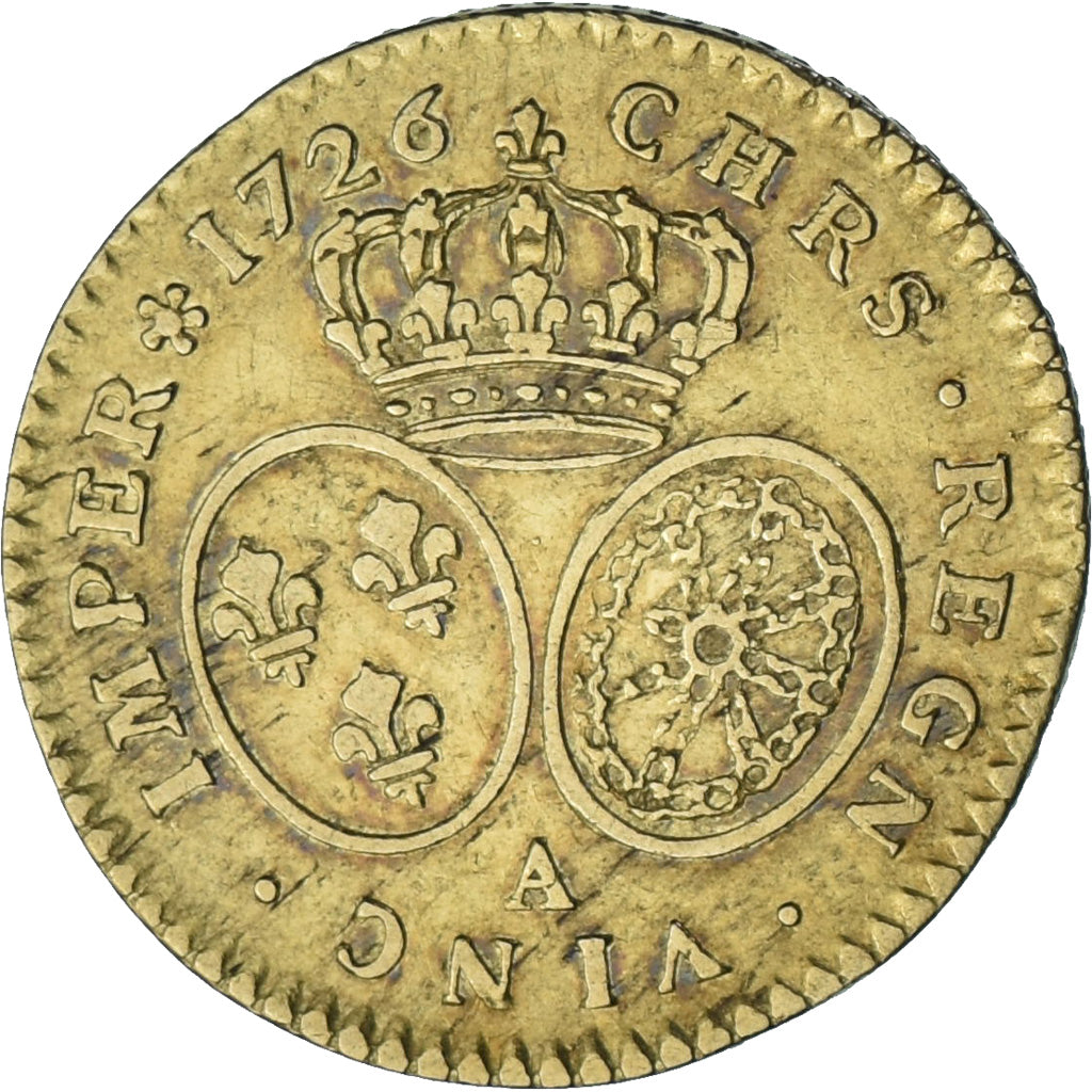 France, Louis XV, 1/2 Louis d'or aux lunettes, 1726, Paris, Gold, AU(50-53)