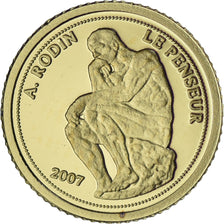 Benin, 1500 Francs CFA, Le Penseur de Rodin, 2007, Gold, MS(65-70)