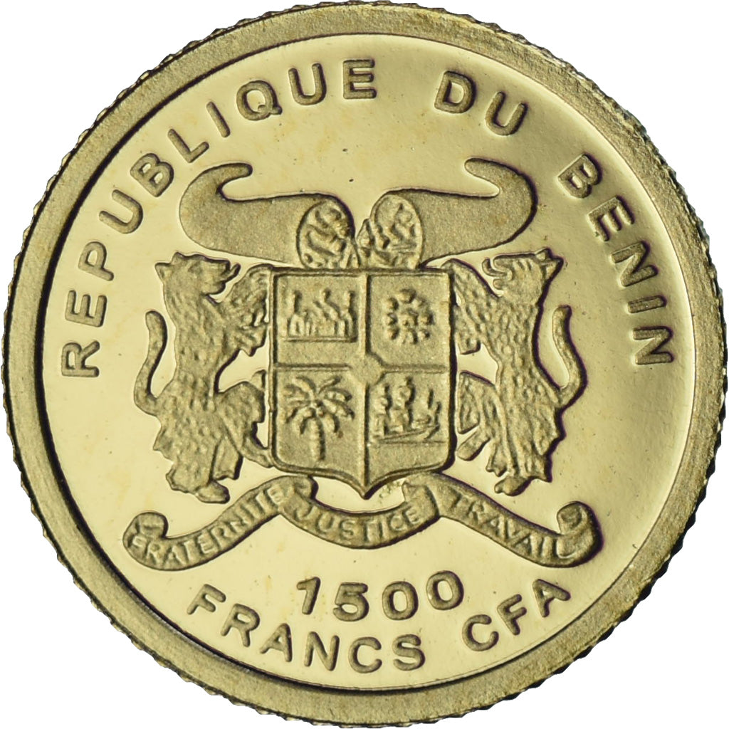 Benin, 1500 Francs CFA, Le Penseur de Rodin, 2007, Gold, MS(65-70)