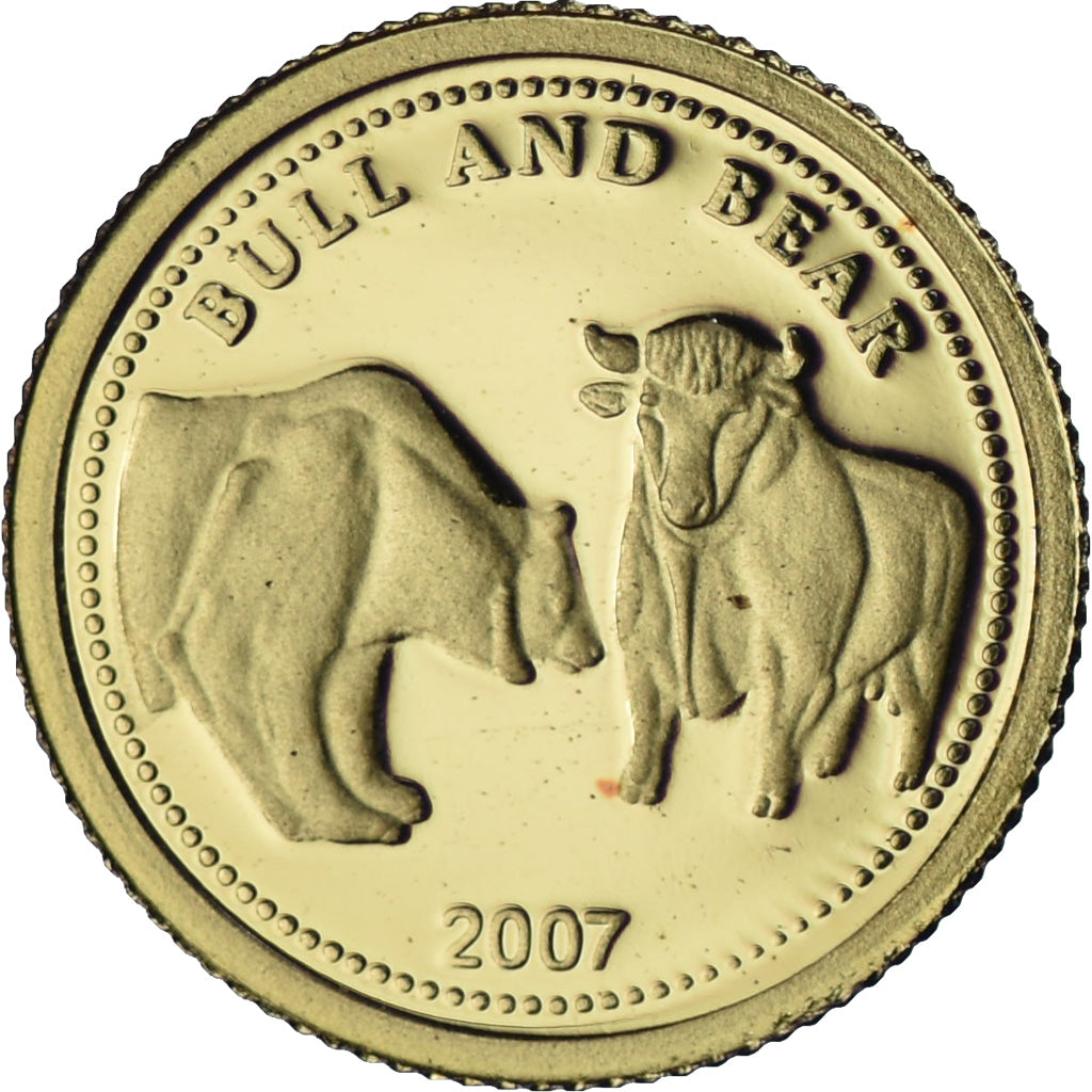 Palau, 1 Dollar, Bull - Bear, 2007, Oro, FDC