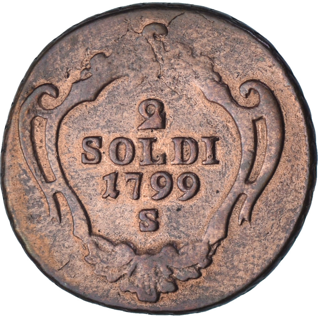 Italia, GORIZIA, Francesco II, 2 Soldi, 1799, Smolník, Rame, MB+, KM:44