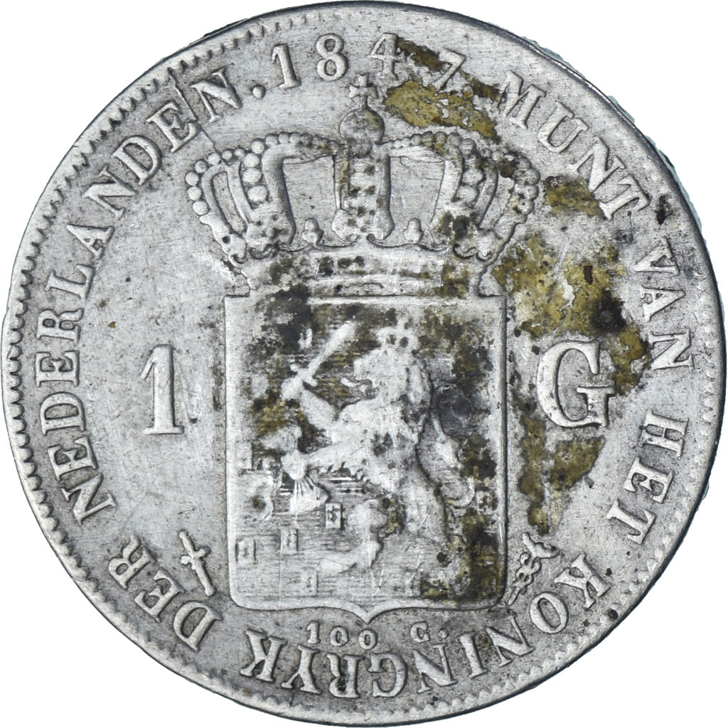 Netherlands, William II, Gulden, 1847, Utrecht, Silver, AU(50-53), KM:66