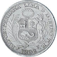 Perú, 1/2 Dinero, 1892, Lima, Plata, SC, KM:206.1