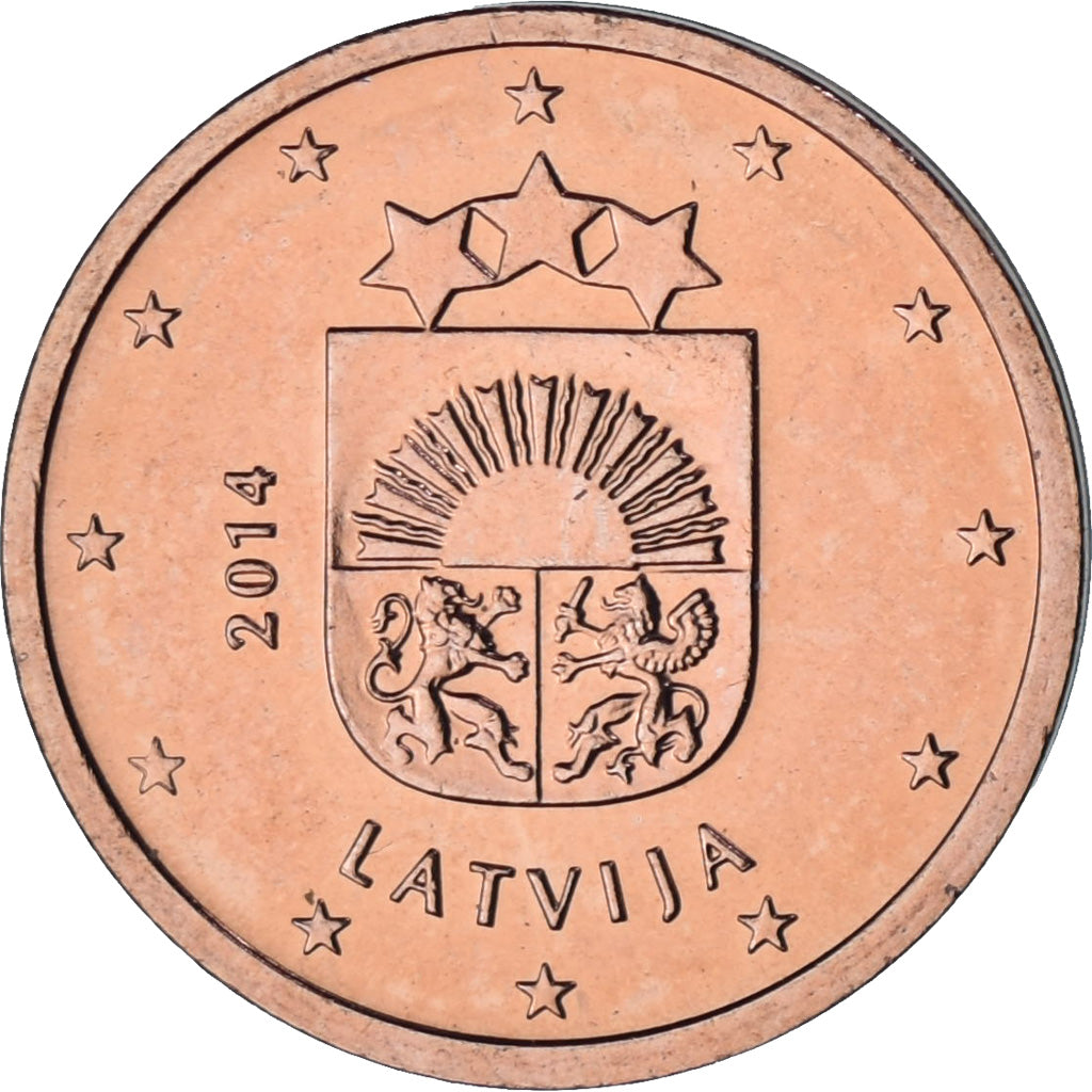 Latvia, 2 Euro Cent, 2014, BU, MS(64), Copper Plated Steel, KM:151