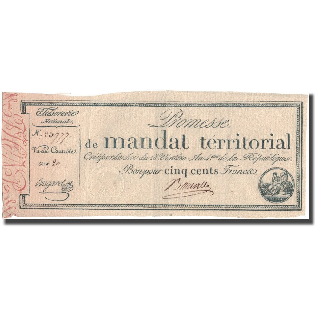 France, 500 Francs, 1796, Bugarel, EF(40-45), KM:A86b, Lafaurie:203