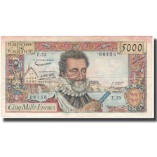 França, 5000 Francs, Henri IV, 1958-03-06, VF(30-35), Fayette:49.6, KM:135a