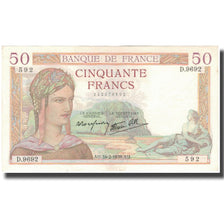 France, 50 Francs, Cérès, 1939-02-16, AU(55-58), Fayette:18.22, KM:85b