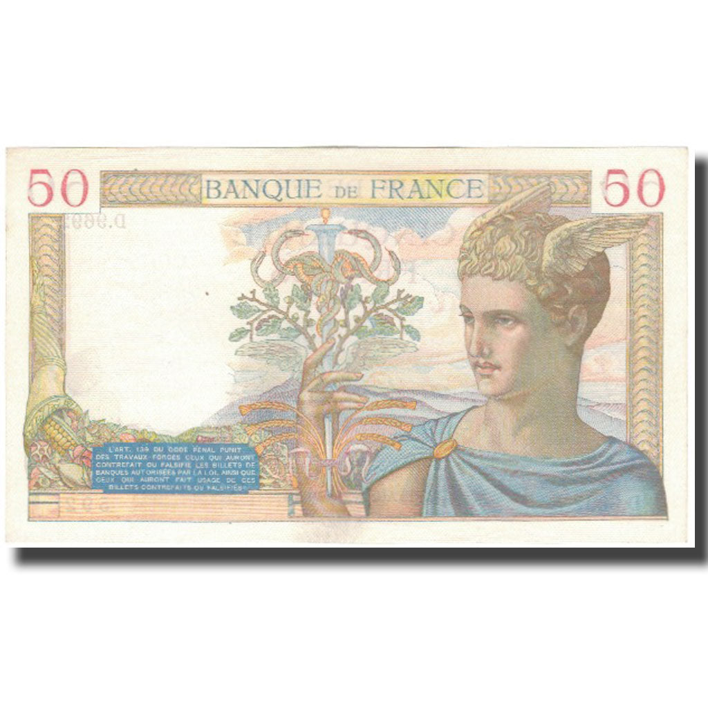 Francia, 50 Francs, Cérès, 1939-02-16, SPL-, Fayette:18.22, KM:85b