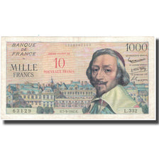 Francja, 10 Nouveaux Francs on 1000 Francs, Richelieu, 1957-03-07, VF(30-35)