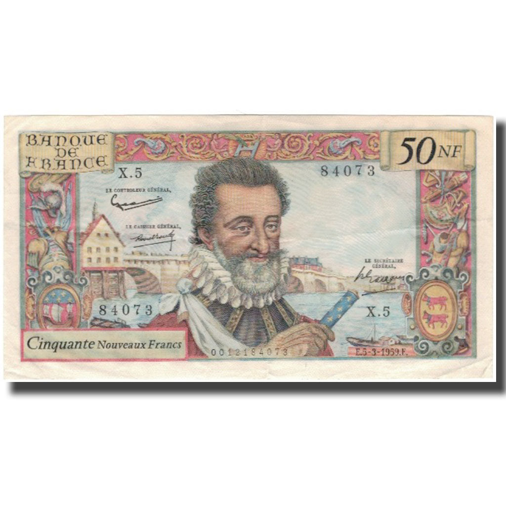 Francia, 50 Nouveaux Francs, Henri IV, 1959-03-05, MBC+, Fayette:58.1, KM:143a