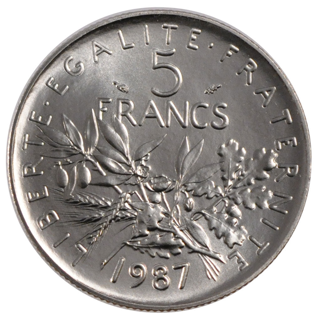 Francia, Semeuse, 5 Francs, 1987, Paris, FDC, Nichel placcato rame-nichel, Ga...