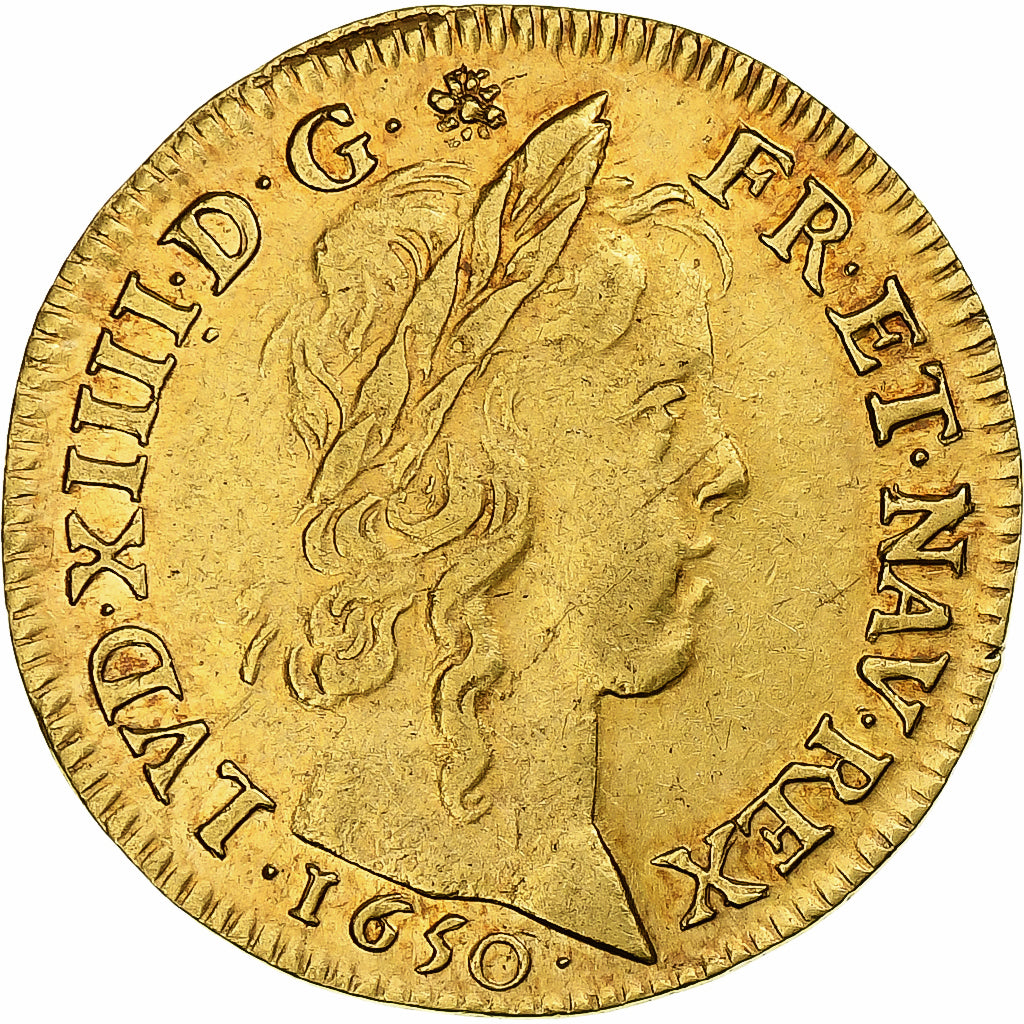 França, Louis XIV, Louis d'or à la mèche longue, 1650, Paris, Dourado
