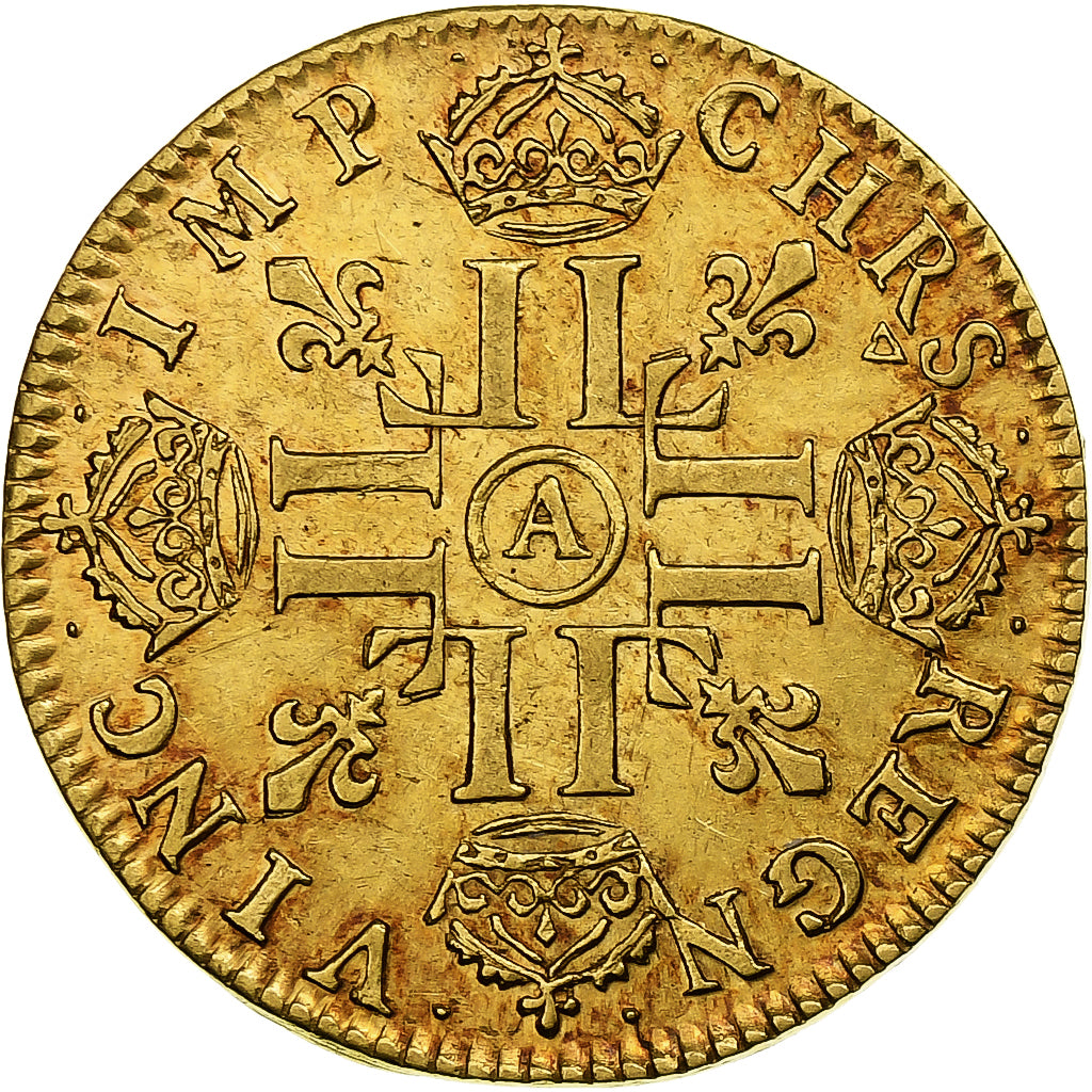 França, Louis XIV, Louis d'or à la mèche longue, 1650, Paris, Dourado
