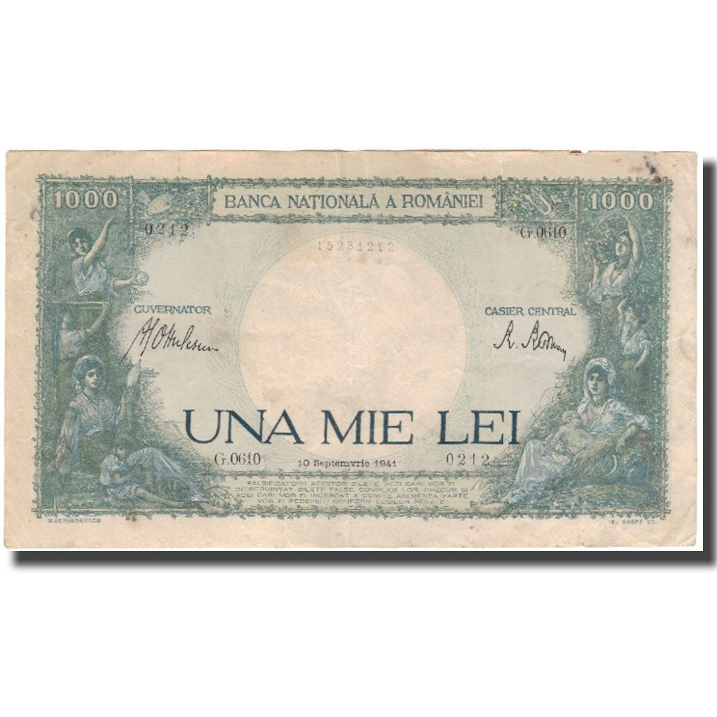 Banknote, Romania, 1000 Lei, 1941-09-10, KM:52a, VF(30-35)