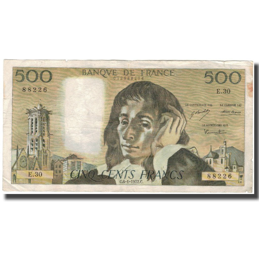 France, 500 Francs, Pascal, 1978-01-06, B+, Fayette:71.8, KM:156b