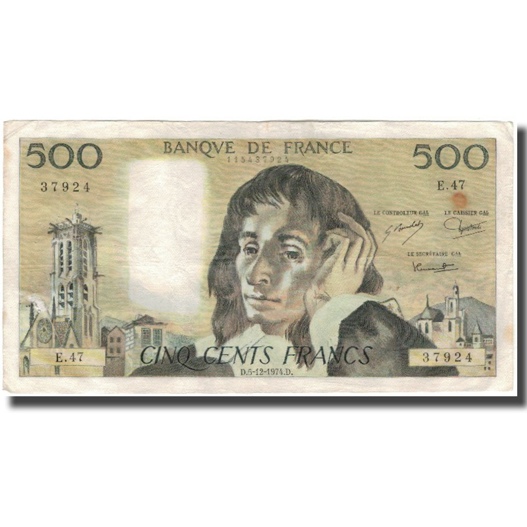 France, 500 Francs, Pascal, 1974-12-05, TB, Fayette:71.12, KM:156c