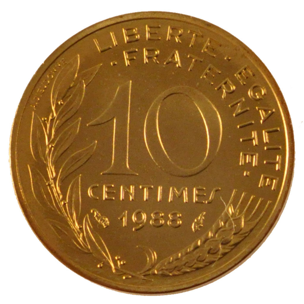 FRANCE, Marianne, 10 Centimes, 1988, Paris, KM #929, MS(65-70),...