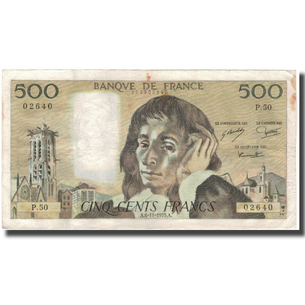 Frankreich, 500 Francs, Pascal, 1975-11-06, S, Fayette:71.13, KM:156c