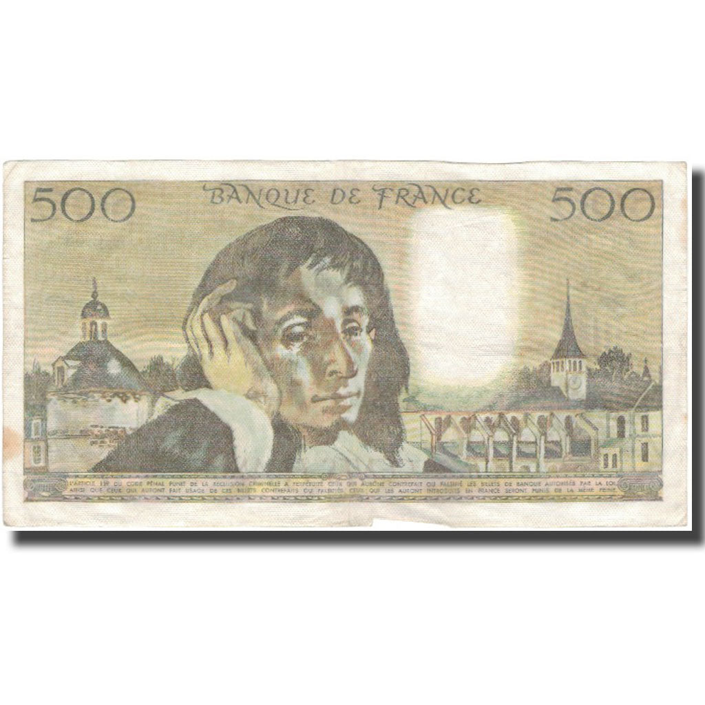 France, 500 Francs, Pascal, 1976-11-04, VF(30-35), Fayette:71.15, KM:156d