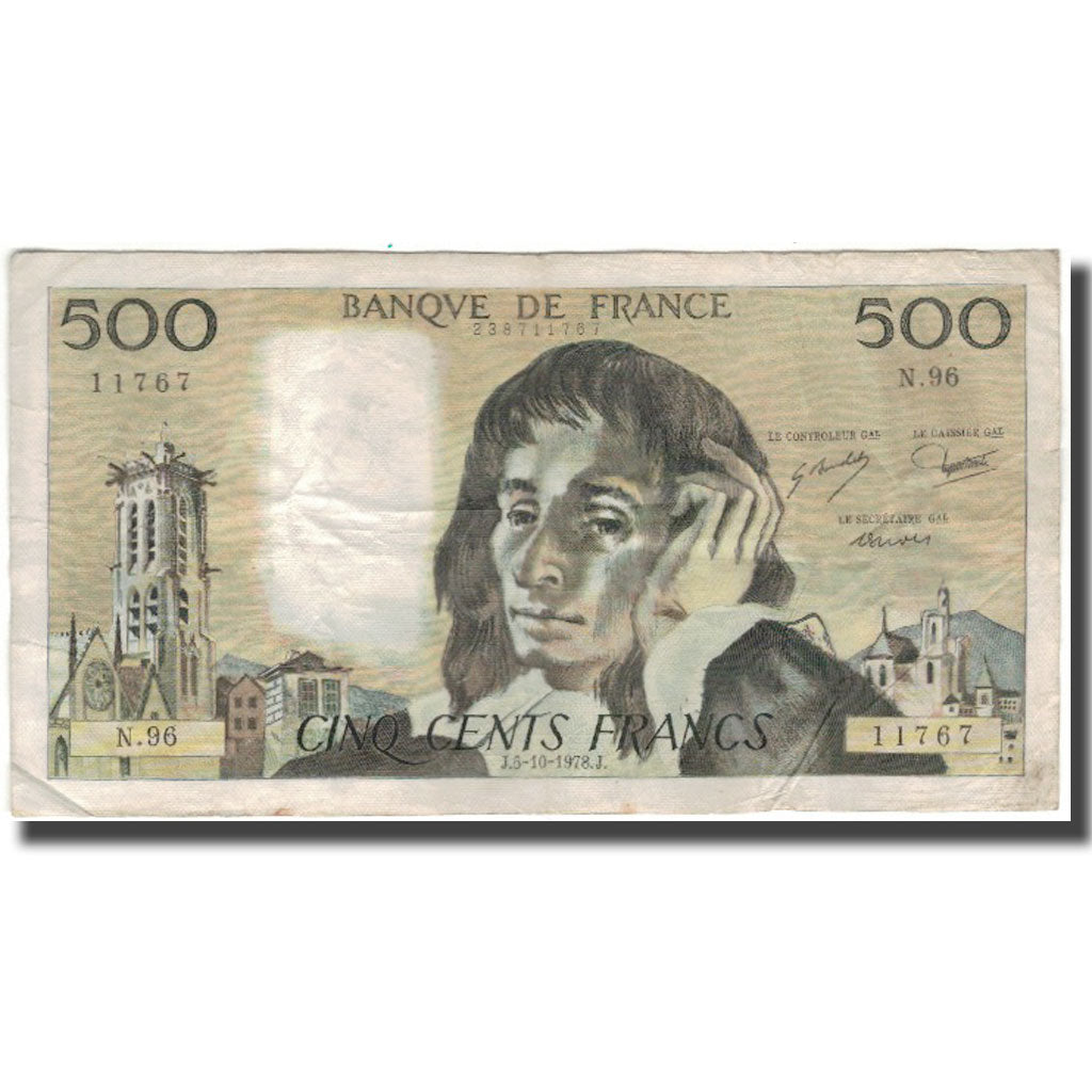 France, 500 Francs, Pascal, 1978-10-05, F(12-15), Fayette:71.18, KM:156d