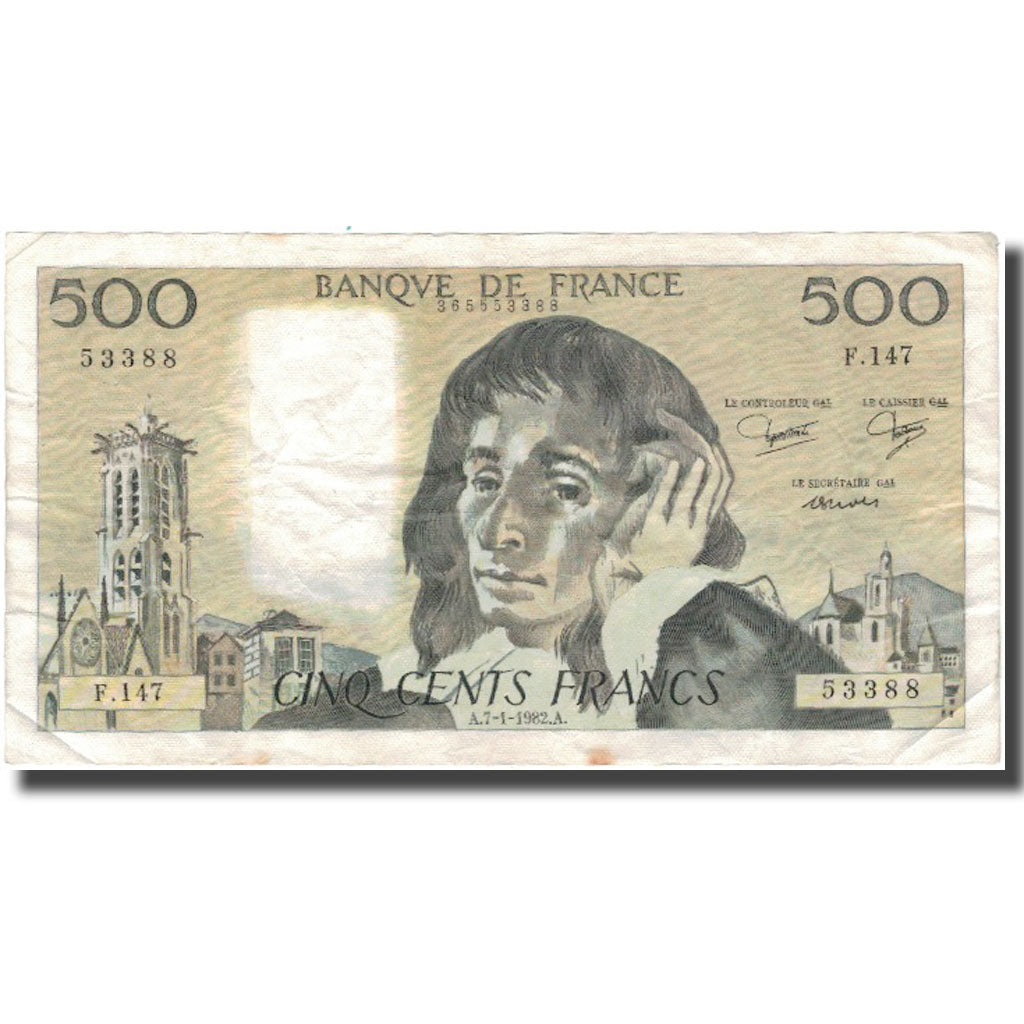 France, 500 Francs, Pascal, 1982-01-07, TB, Fayette:71.26, KM:156e