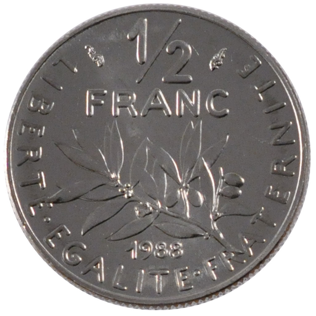 FRANCE, Semeuse, 1/2 Franc, 1988, Paris, KM #931.1, MS(65-70), Nickel, 19.5,...