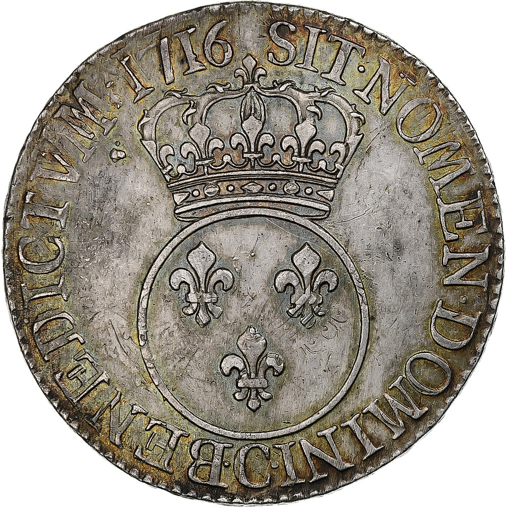 Francia, Louis XV, Ecu Vertugadin, 1716, Caen, réformé, Argento, BB