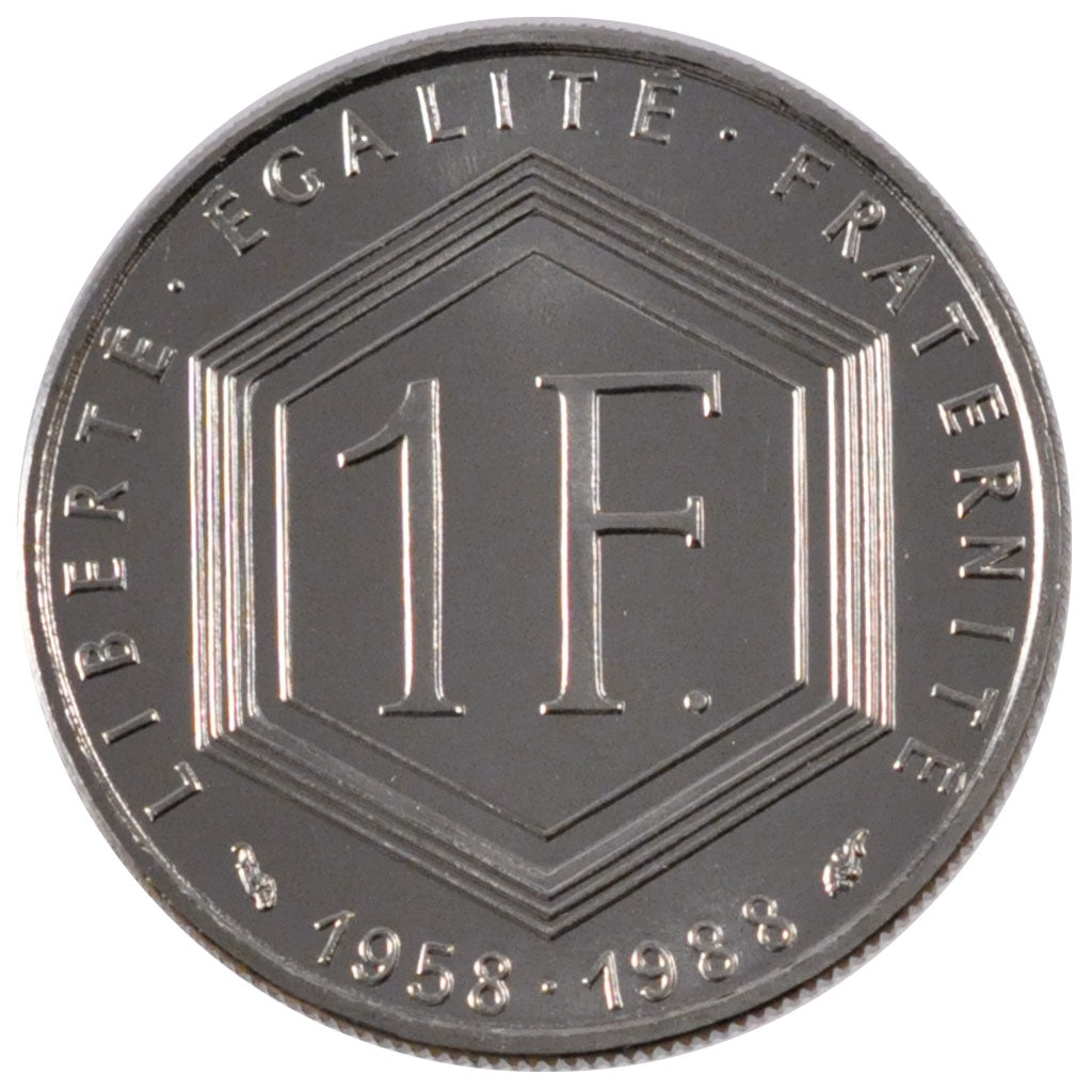 FRANCE, Charles de Gaulle, Franc, 1988, Paris, KM #963, MS(63), Nickel, 24,...