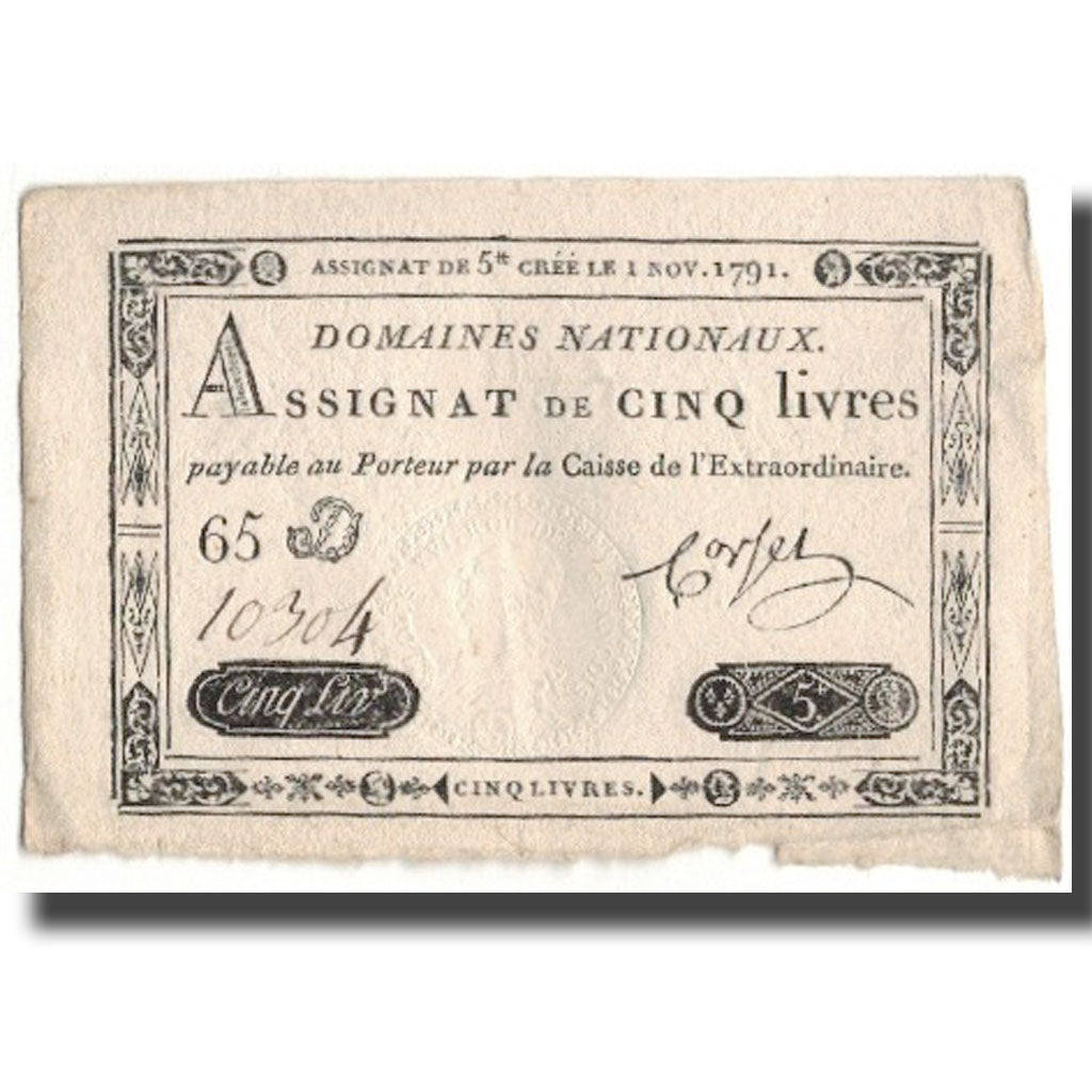 France, 5 Livres, 1791, 1791-11-01, TB+, KM:A50, Lafaurie:145