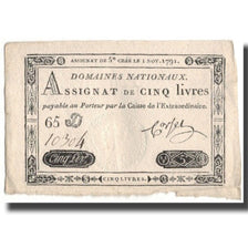 France, 5 Livres, 1791, 1791-11-01, TB+, KM:A50, Lafaurie:145