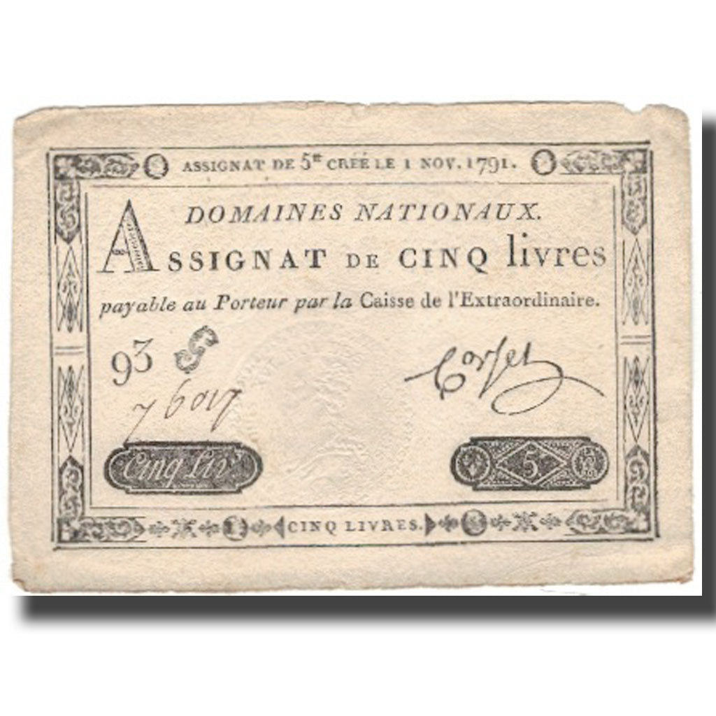 França, 5 Livres, 1791, 1791-11-01, EF(40-45), KM:A50, Lafaurie:145
