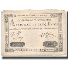 França, 5 Livres, 1791, 1791-11-01, EF(40-45), KM:A50, Lafaurie:145