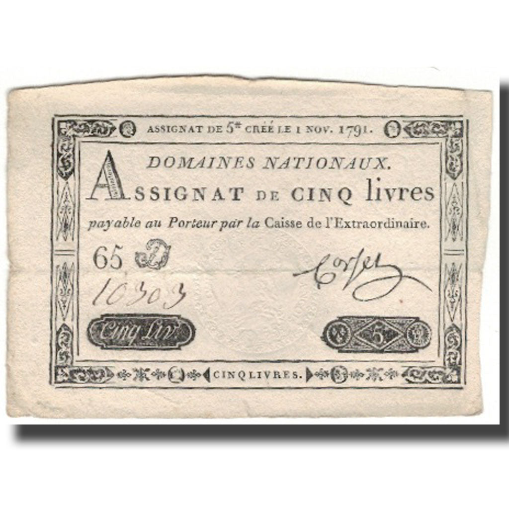 France, 5 Livres, 1791, 1791-11-01, VF(30-35), KM:A50, Lafaurie:145