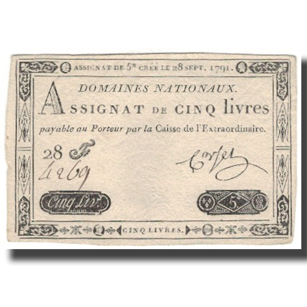 France, 5 Livres, 1791, Corset, 1791-09-28, AU(50-53), KM:A49, Lafaurie:144